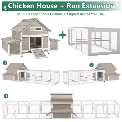 Spacious Wooden Chicken Coop With Six Nesting Boxes And Pull Out Tray For Four To Six Chickens - expandable run shown