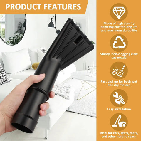 Hand holding 2 Inch By 12 Inch Vacuum Claw Nozzle For Cars, Home Interiors, Boats And Campers, Wet Dry Accessory in living room