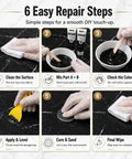 Step-by-step guide using Black Tub And Tile Repair Kit 5.6 Oz Epoxy Putty For Bathtub And Countertop Restoration on black surface.