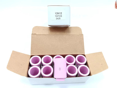 Open box displaying Ceramic Cup TIG Nozzle 13N12 One Half Inch WP 12.5mm Heavy Duty Welding Torch Nozzles Pack Of 10