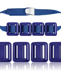 All In One Dive Weights Belt Set For Scuba Diving With Heavy Duty Coated Nylon Weight Belt And Quick Release Buckle Includes Four 1.1 Lb Weights For Free Diving And Spearfishing Blue, showing blue belt with buckle and weights.