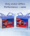 Two 12V 100Ah LiFePO4 batteries with built-in 100A smart BMS for RVs and marine use, pictured in a snowy landscape.