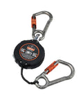 Squids 3011 Retractable Tool Lanyard With Carabiner Mount, black aluminum, shown with dual carabiners on white background.