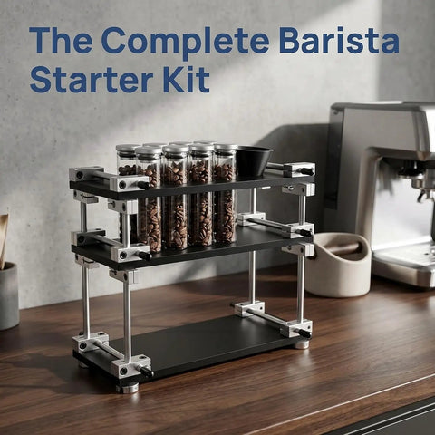 Keep Your Morning Brew On Lock With This Sleek Single Dose Coffee Bean Storage Rack Featuring Eight Smooth Glass Jars Precision Dosing Funnels And True One Way Seals For Every Chill Home Brewer.