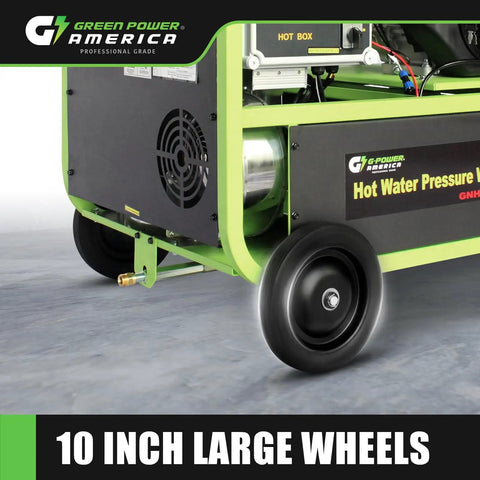 Gas Powered Hot Water Pressure Washer 3500 PSI 4 GPM 212 F Electric Start Commercial Grade Portable Gas Engine with large wheels