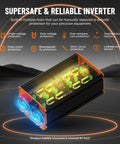 Beast 3000W Power Inverter 12V DC To 110V AC for RV truck boat camping, image showing safety features and internal components