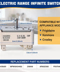 8 Inch Range Infinite Switch Replacement for Electric Ovens and Stoves Burner Control with dimensions and compatibility