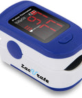 Fingertip Pulse Oximeter With Batteries Included For Quick SpO2 And Pulse Rate Readouts, Large LED Display, Navy Blue, Built For Athletes, Travelers, Climbers, Runners And Everyday Health Enthusiasts, angled view