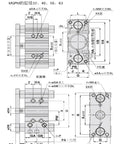 Adjustable Stroke Compact Guide Pneumatic Cylinder With Three Axis Frame for 32mm 40mm 50mm bore options technical drawing.