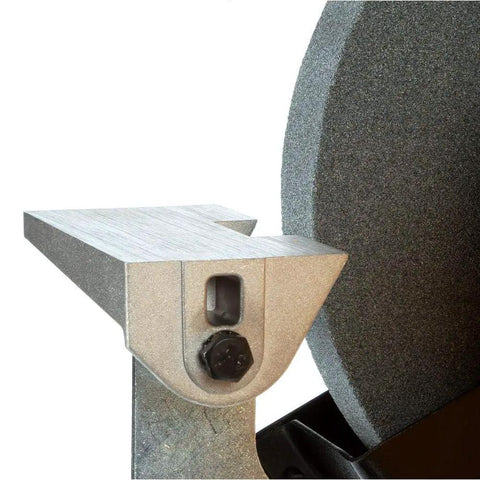 Close-up of aluminum tool rest on 8 Inch Bench Grinder With Three Quarter HP Induction Motor, 3600 RPM, Rugged Cast Iron Base