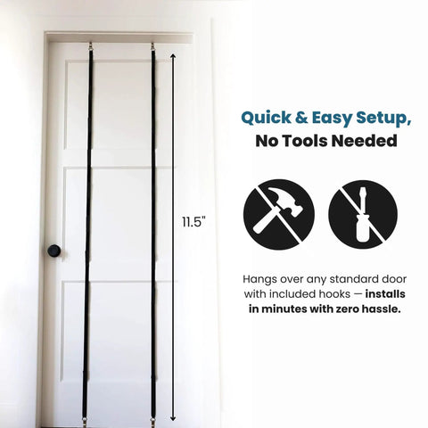 Over The Door Cap Rack Organizer 2 Pack Holds Up To 16 Hats installed on white door, tool-free setup shown