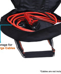 Tough As Nails EV Cable Tote And Jumper Wire Storage Bag Waterproof Ballistic Polyester round organizer with jumper cables inside.