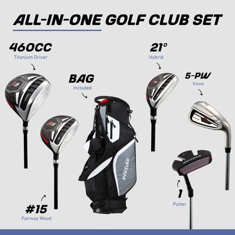 M5 Mens Golf Set With Driver Fairway Wood Hybrid Irons 5 PW Putter Stand Bag And 3 Headcovers All Graphite Shafts overview