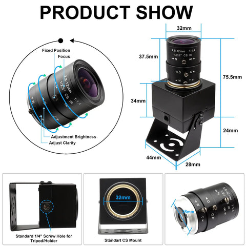 Top Tier High Speed Monochrome USB Camera Boasting Rock Solid Global Shutter Tech Cuts Rolling Artifacts Dead Flat with adjustable zoom lens.