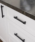 Matte Black Cabinet Handles 5-1/16 Inch Center to Center 128mm Drawer Pulls in a modern kitchen setting