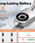 Biometric Cable Lock With Fingerprint And Bluetooth App Control, showing USB-C charging port and battery indicator features.