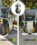 Built Tough 5 Inch Gate Support Wheel for Farm and Ranch Gates with Metal Bracket Zinc Finish and Rugged Rubber Tire on pipes