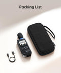 Packing list for Real Time Decibel Meter With 2 Inch IPS Screen For Home And Office A Weighted Sound Level Meter Measuring 30 To 130 dB For TVs, Speakers, Appliances, Toys, Pool Pumps With Light And Dark Theme, carrying case and USB cable