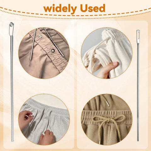 8 Piece Drawstring Threader Tool Set Stainless Steel 4 In 1 Kit with long threaders for rethreading clothing items.
