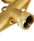 Heavy Duty Brass Hose Splitter 4 Way Garden Connector Three Quarter Inch Durable Hose Adapter With Solid Brass Body Easy Shut Off No Leaks Fits Most Hoses For All Your Yard Watering Needs close-up threaded brass inlet