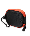 Built Like A Tank Compact Carrying Case For Apexforge Iring Laser Measurement Tool With Mesh Pouch For Cable Storage in orange and black.