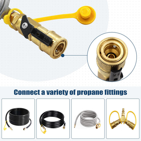 Propane Quick Connect Adapter One Quarter Inch For Grills And RVs Easy Connect Fittings To Link Five To Fifty Pound Tanks Durable Brass Regulator With Safe Auto Shutoff Great For Heaters And Outdoor Grills