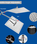 Massive 12 Inch Square Rain Shower Head With Handheld Combo High Pressure Rainfall Six Setting with angle details
