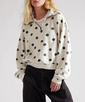 Polka Dot Half Zip Sweatshirt For Women, Oversized Fleece Pullover With Pockets, Long Sleeve Quarter Zip Casual Hoodie