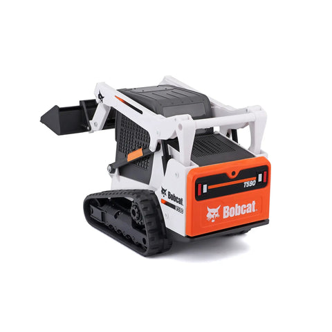 Rear angle view of Remote Control Bobcat T590 Track Loader Toy For Realistic RC Construction Play, multicolor finish