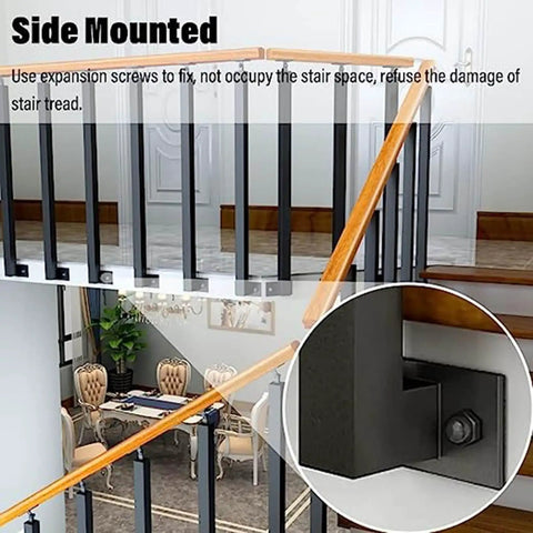 Top-Shelf Black Metal Railing Spindles With Adjustable Banister Columns For Deck Steps And Stairs Square Baluster Posts showcasing side mount installation.