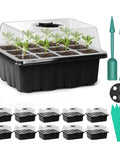 10 Pack Seed Starter Tray Kit With 120 Cell Seedling Trays, Humidity Dome And Base, Reusable Greenhouse Trays, Garden Labels, Black Durable Plastic For Easy Indoor Seed Starting And Home Garden Growth