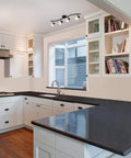 Four Light Modern Black Curved Kitchen Track Ceiling Light Fixtures with Adjustable Heads and Alabaster Glass in Matte Black Finish