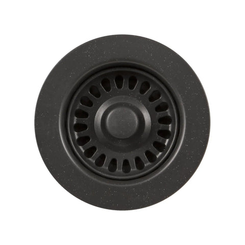 Top view of 3-1/2 Inch Matte Black Kitchen Sink Basket Strainer Built To Last Stainless Steel Food Catcher Stopper for metal sinks.