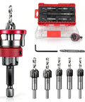 Heavy Duty Nine Piece Countersink Drill Bit Set With Adjustable Depth Stop Collar And Tct Alloy Steel, complete kit with various sizes.