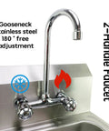 Stainless Steel Hand Sink Basin 17 X 15 Inches Wall Mount For Public Places Restaurants Schools Kitchens And Homes 304 Grade Anti Rust Also Orion Resistant 180 Degree Gooseneck Faucet Easy Install Kit Workhorse close-up view