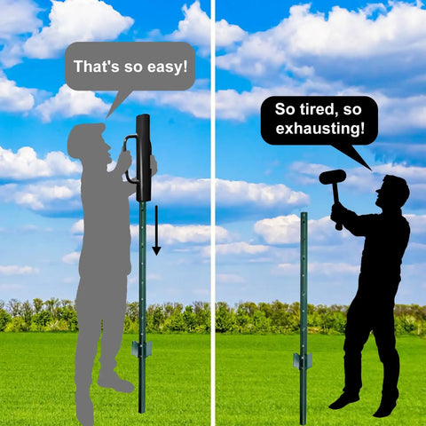 Comparison of using 34Lb T Post Driver With Handles Pro Grade Heavy Duty Metal Fence Post Driver And Hole Digger For Wood Posts