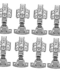 Front view of 12-pack stainless steel cabinet hinges with buffers for kitchen cabinets; rust-resistant, heavy-duty.
