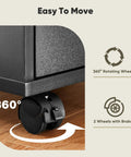 Detail of Mobile File Cabinet With Wheels For Under Desk Storage And Printer Stand, Black Wood Finish, showing lockable caster wheel.