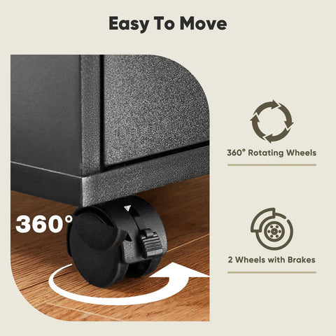 Detail of Mobile File Cabinet With Wheels For Under Desk Storage And Printer Stand, Black Wood Finish, showing lockable caster wheel.