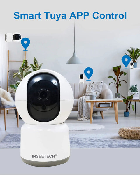 4MP Wireless Indoor Security Camera For Busy Homes With 355 Degree Pan And 90 Degree Tilt in modern living room