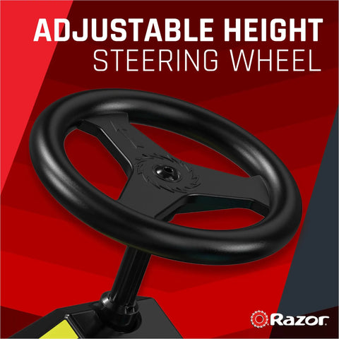 Adjustable steering wheel on Ground Force Elite Electric Go Kart For Teens And Adults, Sick 14 MPH Top Speed, 40 Minute Run Time.