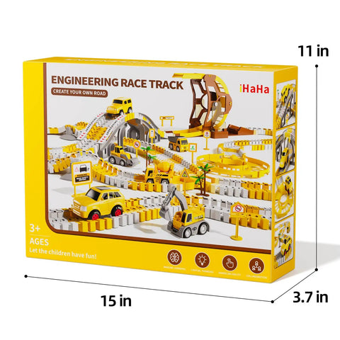 Box of Awesome Construction Race Track Playset With 299 Pieces Of Flexible Track System Includes Race Cars and Mini Trucks