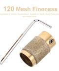 Pro Grit Diamond Grinding Wheel For Electric Glass Grinders With Brazed Abrasive Disc Tile And Stained Glass Lapidary Polishing Rotary Tool Accessory Fits Most Shaffs with 120 mesh fineness and wrench.