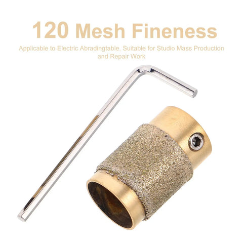 Pro Grit Diamond Grinding Wheel For Electric Glass Grinders With Brazed Abrasive Disc Tile And Stained Glass Lapidary Polishing Rotary Tool Accessory Fits Most Shaffs with 120 mesh fineness and wrench.