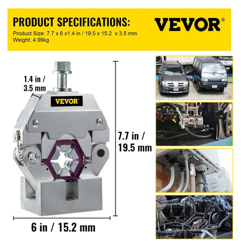 Portable Manual Hydraulic Hose Crimping Tool Kit With Four Dies For Car AC, product dimensions and automotive use shown