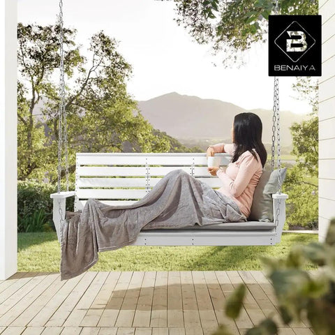 Heavy Duty Poly Lumber Porch Swing With Mounting Kit And All Accessories For Patio Or Backyard Outdoor Hanging Chair With Steel Chains