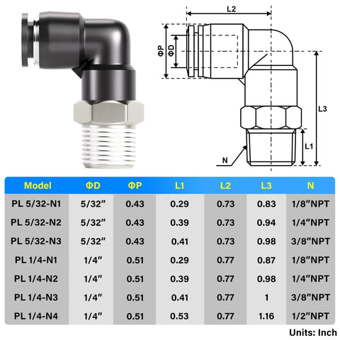 Pneumatic Male Elbow Push To Connect Fittings Pro Grade One Quarter Inch Tube Outer Diameter And One Eighth Inch NPT Thread Ninety Degree Copper And Plastic Pack Of Twenty