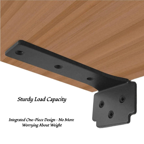 Heavy Duty Iron Two Shelf Brackets Black Coated Metal Wall Supports For Floating Shelves With Strong Load Bearing Capacity No Welds