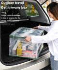 Heavy Duty Collapsible Storage Bins With Lids Super Sturdy Plastic Folding Crate in SUV carrying snacks.