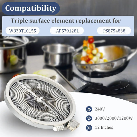 Beefed Up 12 Inch Triple Haliant Radiant Surface Element With Metal Temperature Sensor on kitchen countertop